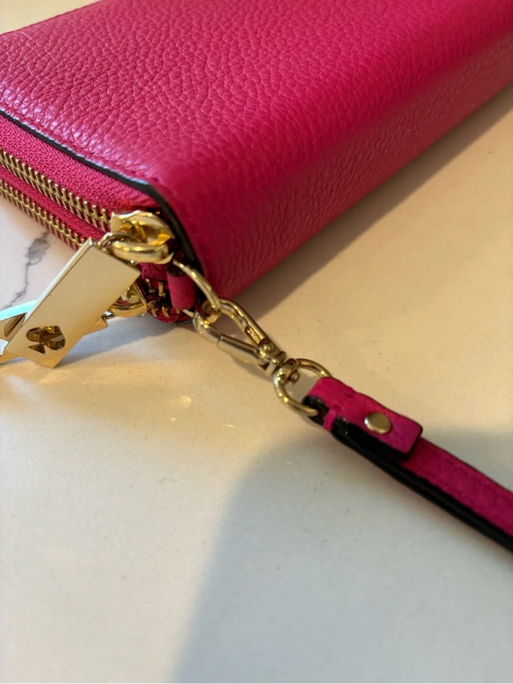 Kate Spade Double Zip Continental Saffiano Wristlet Sweetheart Pink Gold Metal